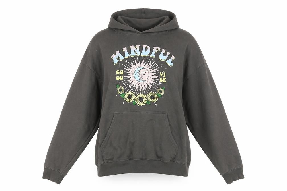 Spotted Womens Charcoal Mindful Graphic Pullover Hoodie Size S
