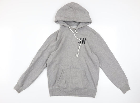 Jack Wills Mens Grey Pullover Hoodie S Logo Fleece Lined Sweatshirt