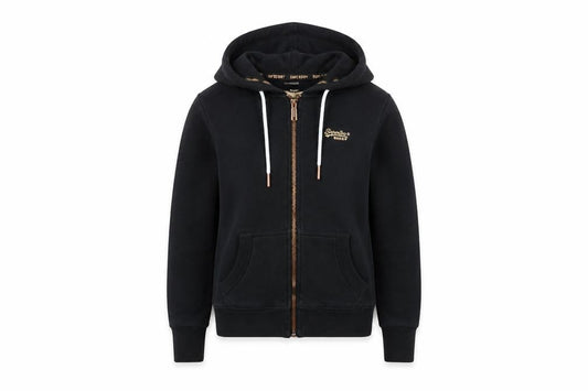 Superdry Womens Black Full Zip Hoodie UK 6 Orange Label Cotton Blend