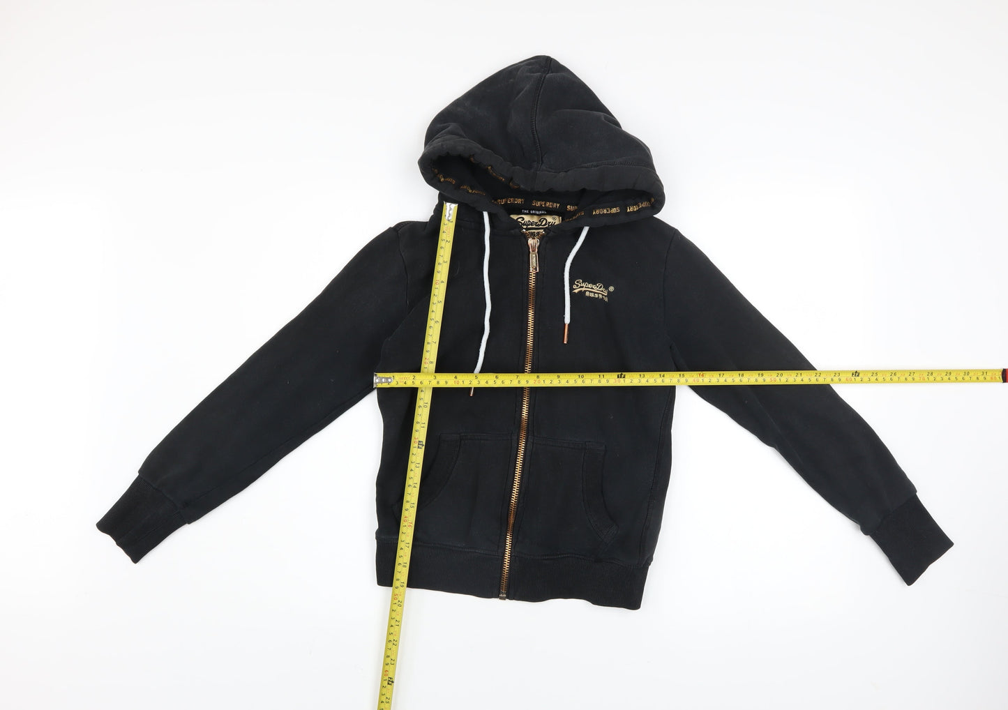 Superdry Womens Black Full Zip Hoodie UK 6 Orange Label Cotton Blend