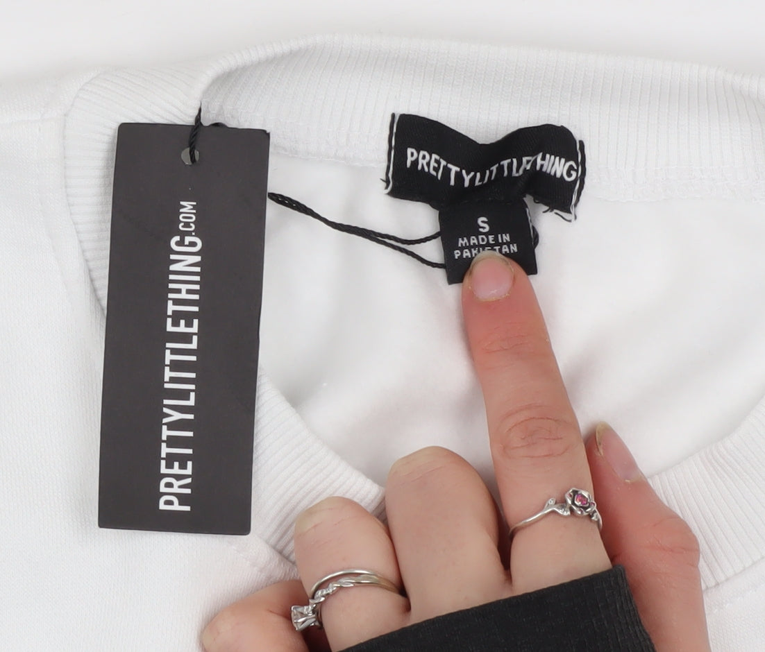 PrettyLittleThing Womens White Small Sweatshirt with Star Logo