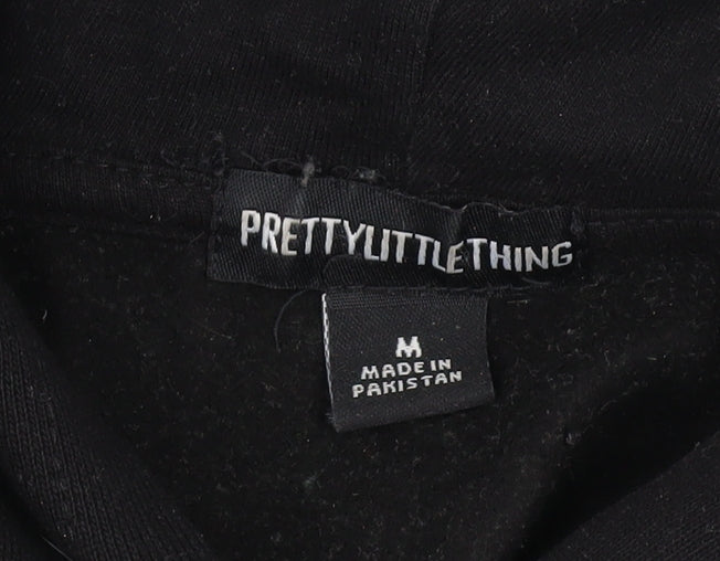 PrettyLittleThing Women Black Medium Pullover Hoodie Universal Logo