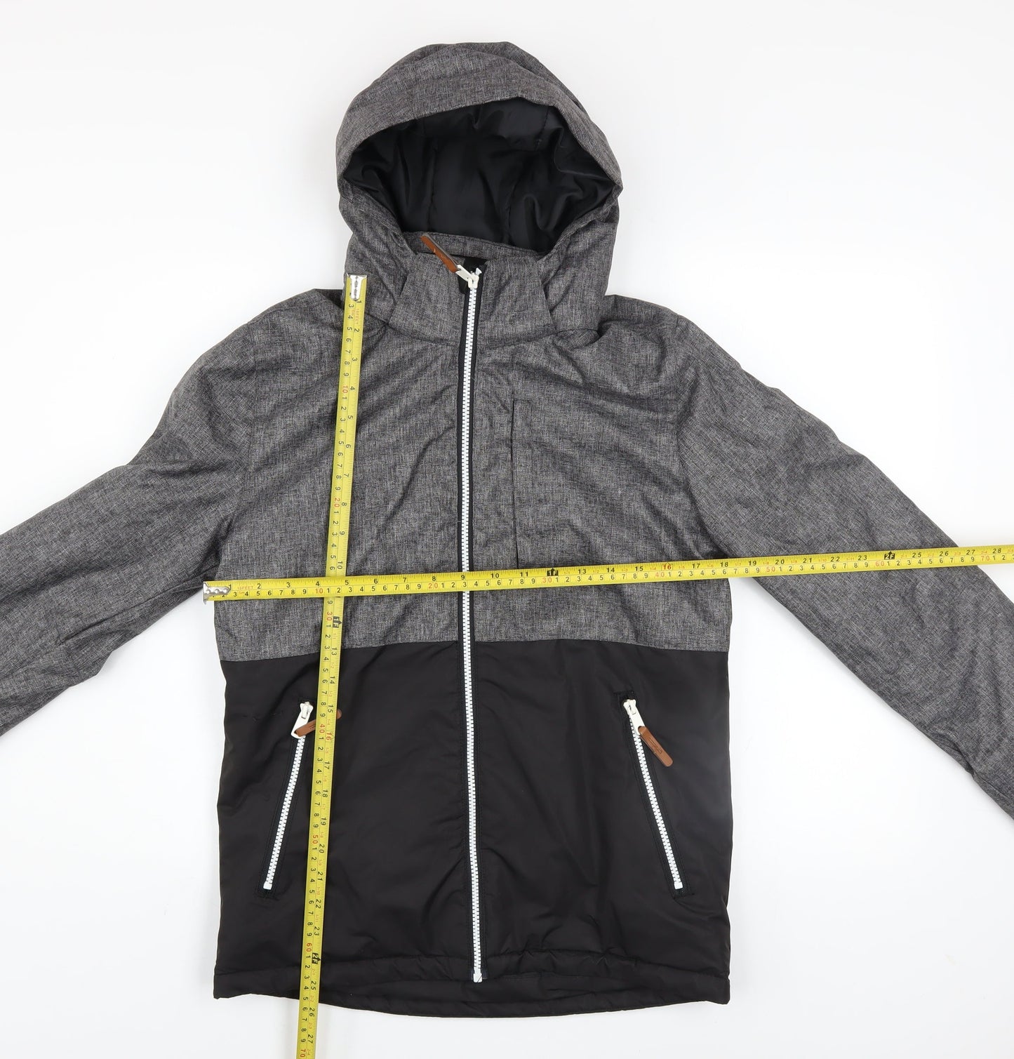 H&M Boys Grey Black Hooded Puffer Jacket 12-13 Years Water Resistant Coat