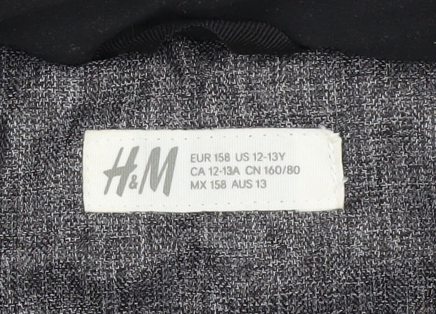 H&M Boys Grey Black Hooded Puffer Jacket 12-13 Years Water Resistant Coat