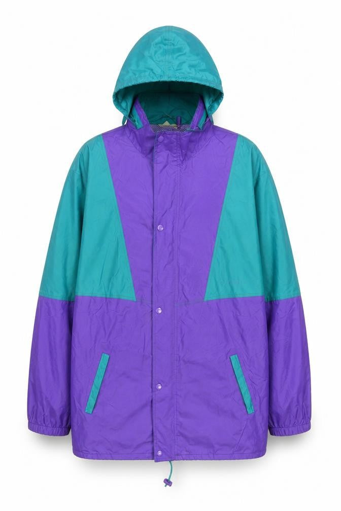 Stormtite Men's Multicoloured 2XL 90s Hooded Nylon Windbreaker Jacket