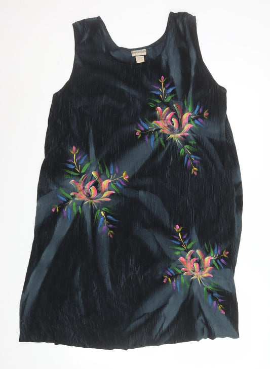 Tropical Batik Womens Black Floral Embroidered Rayon Tunic Tank Top One Size