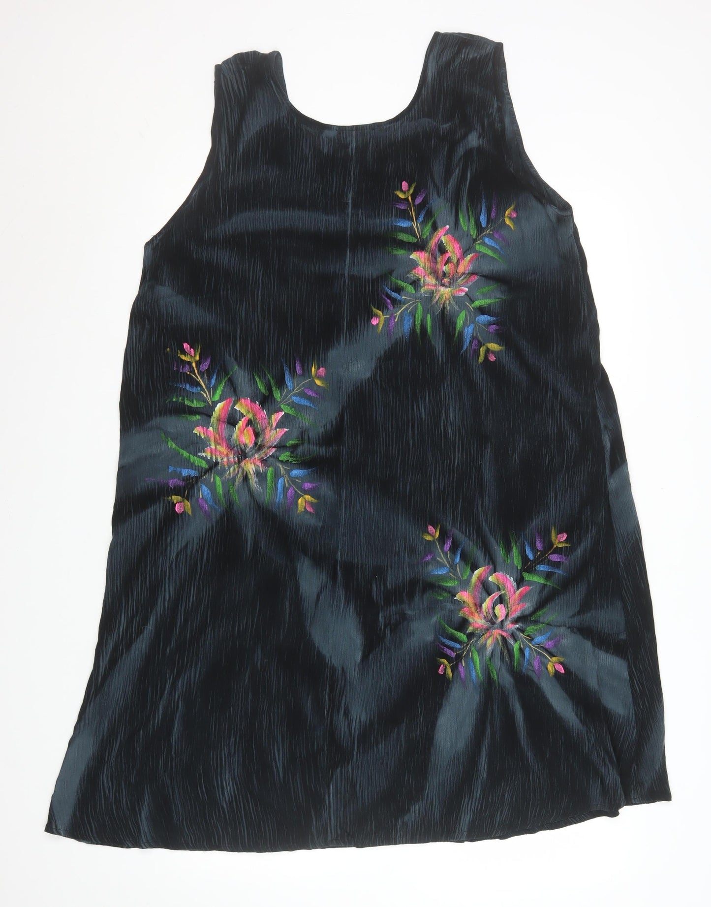 Tropical Batik Womens Black Floral Embroidered Rayon Tunic Tank Top One Size