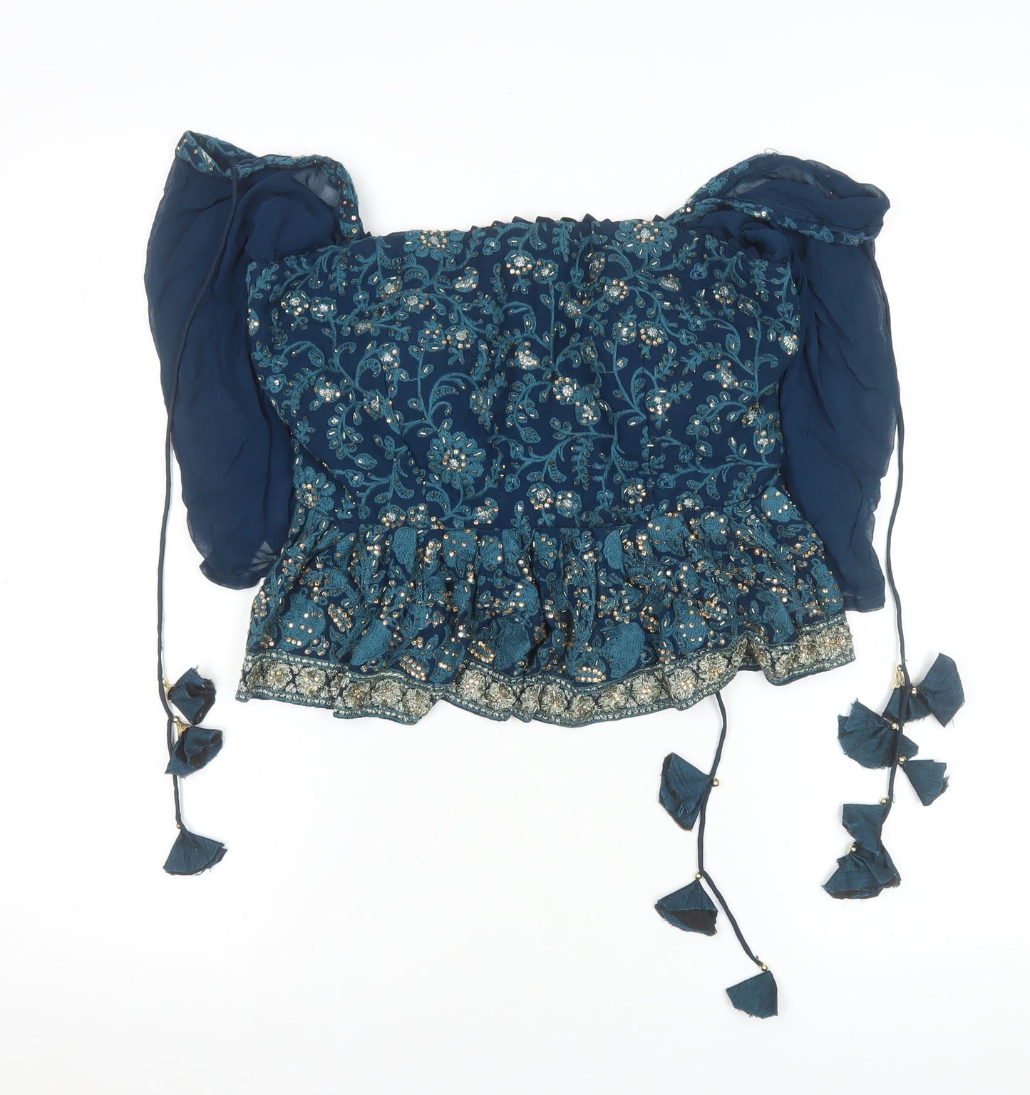 Jaipur Women’s Blue Embroidered Bohemian Off Shoulder Blouse XL