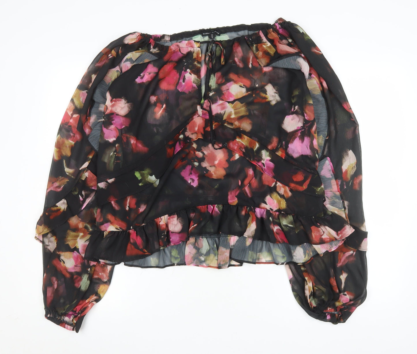 River Island Womens Multicoloured Floral Chiffon Ruffle Wrap Blouse Size 16