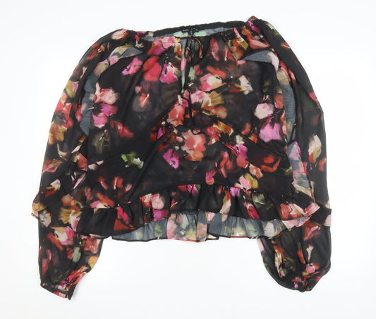 River Island Womens Multicoloured Floral Chiffon Ruffle Wrap Blouse Size 16