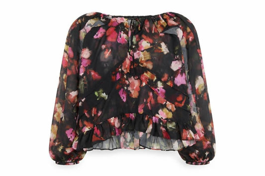 River Island Womens Multicoloured Floral Chiffon Ruffle Wrap Blouse Size 16