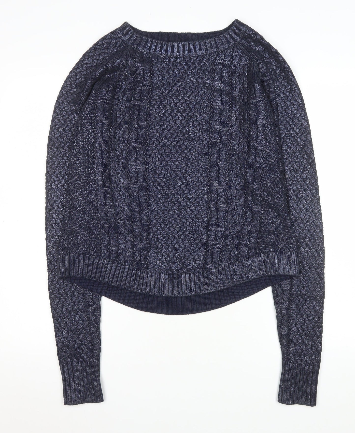 French Connection Womens Navy Cable Knit Cotton Pullover Sweater XS