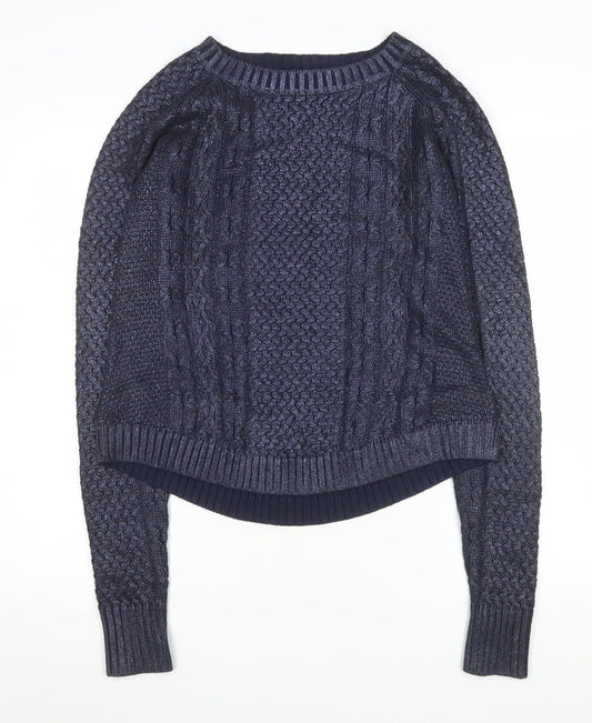 French Connection Womens Navy Cable Knit Cotton Pullover Sweater XS