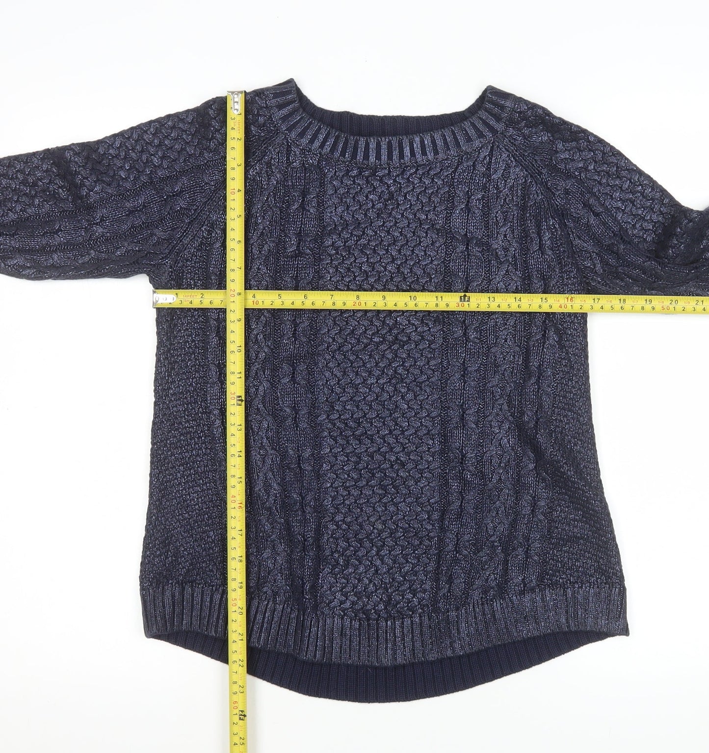 French Connection Womens Navy Cable Knit Cotton Pullover Sweater XS