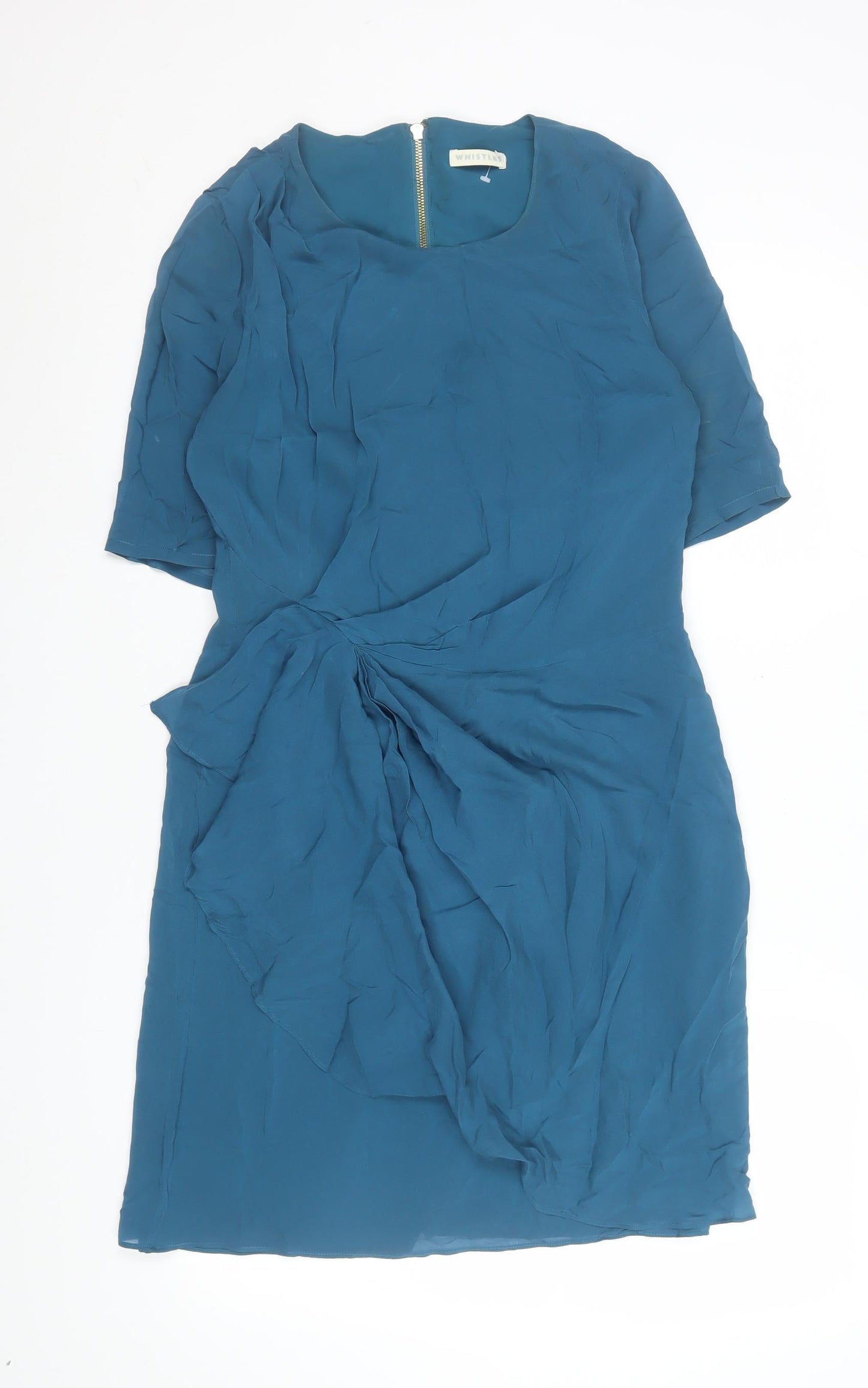Whistles Women's Blue Silk Sheath Knee Length Dress Size 14