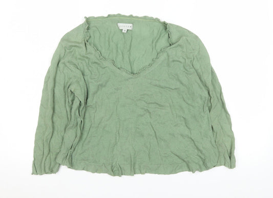 Jigsaw Women’s Green V-Neck Long Sleeve Cotton Knit Top M