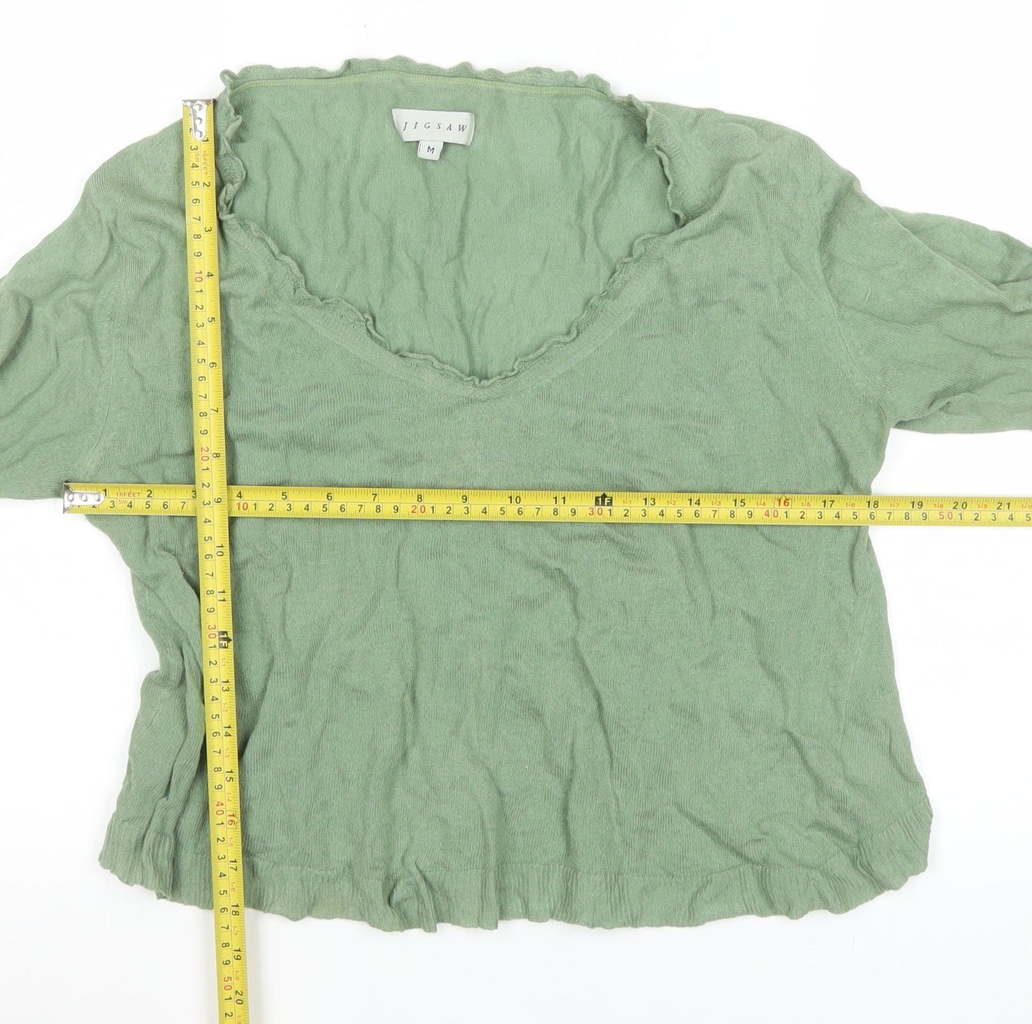 Jigsaw Women’s Green V-Neck Long Sleeve Cotton Knit Top M