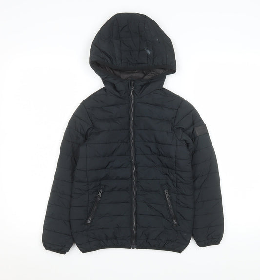 Jack & Jones Boys Black Hooded Puffer Jacket Size 8 Years Winter Coat