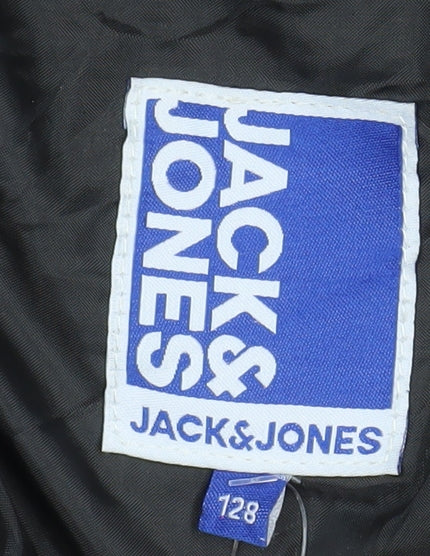 Jack & Jones Boys Black Hooded Puffer Jacket Size 8 Years Winter Coat