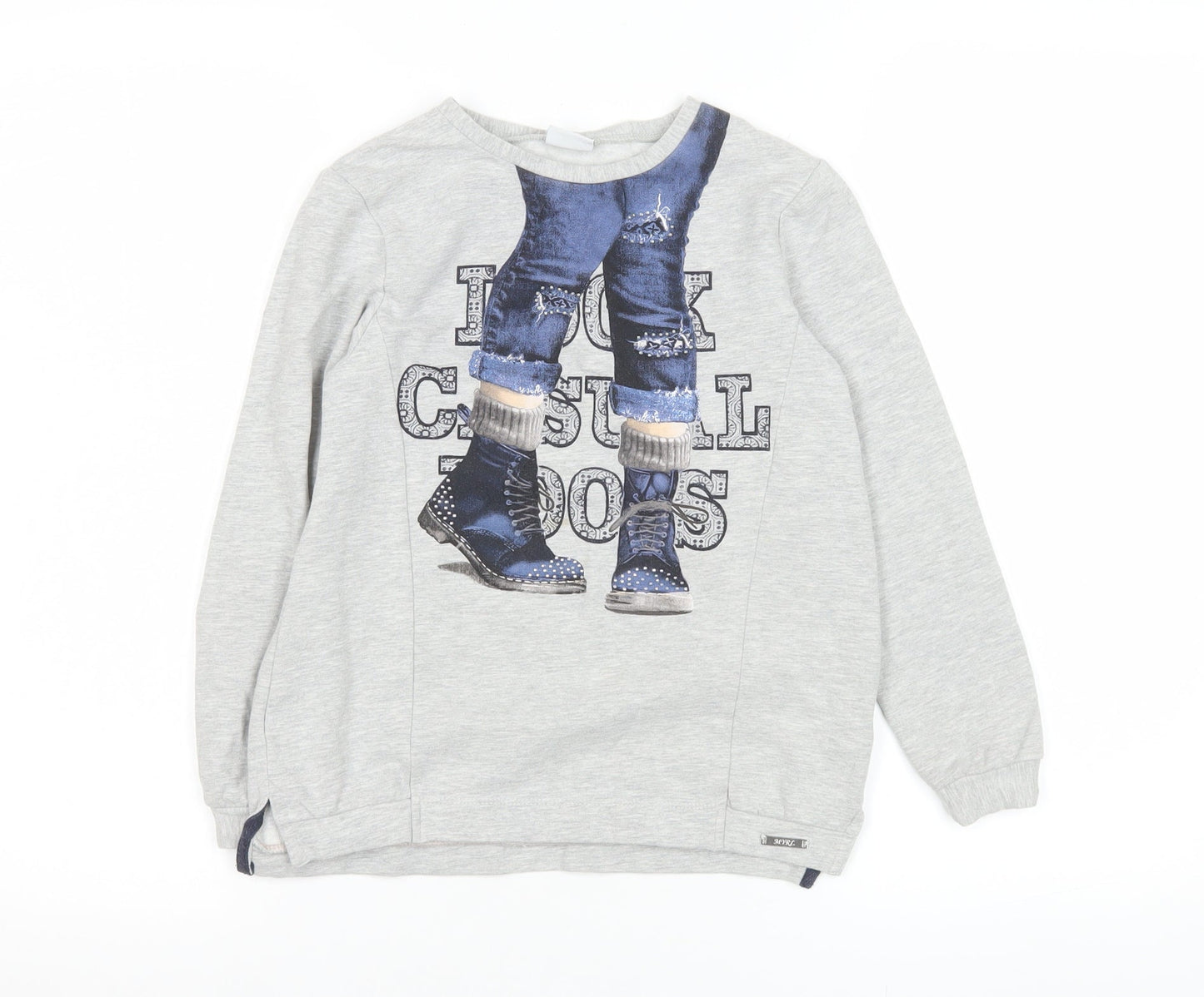 Mayoral Girls Grey Long Sleeve Graphic Pullover T-Shirt 9 Years