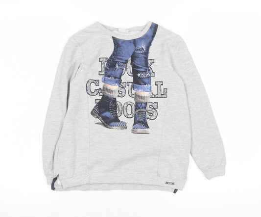 Mayoral Girls Grey Long Sleeve Graphic Pullover T-Shirt 9 Years