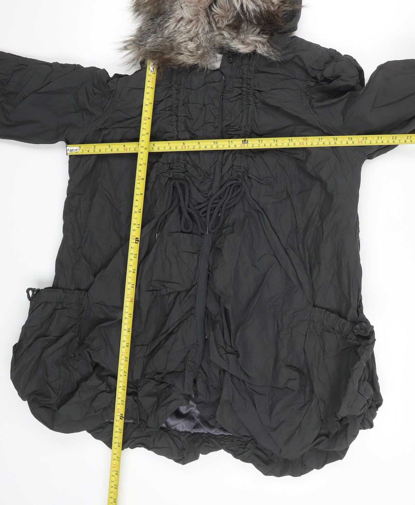 River Island Womens Black Faux Fur Hooded Parka Coat Size 10