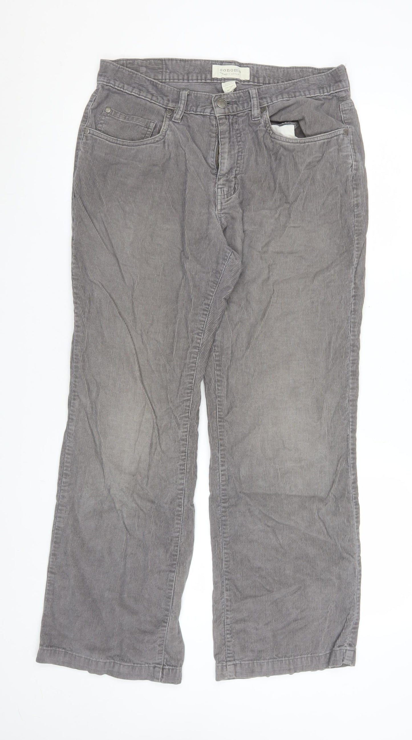 Sonoma Life + Style Women's Grey Corduroy Chino Trousers 32x30