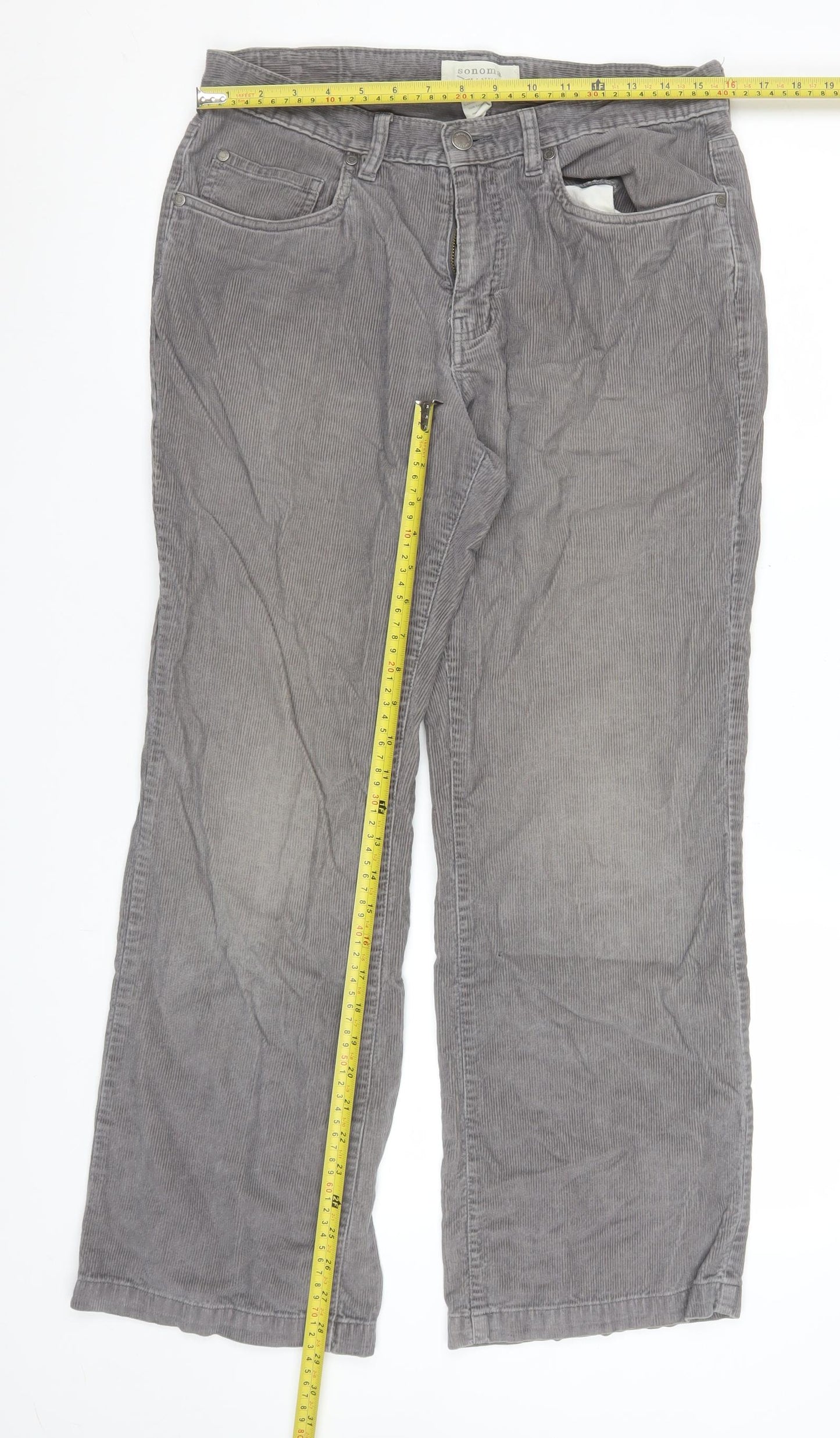 Sonoma Life + Style Women's Grey Corduroy Chino Trousers 32x30