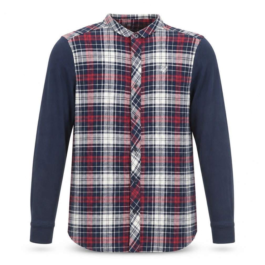 SikSilk Men's Red Navy Check Button-Up Shirt Size S Classic Cotton
