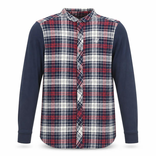 SikSilk Men's Red Navy Check Button-Up Shirt Size S Classic Cotton