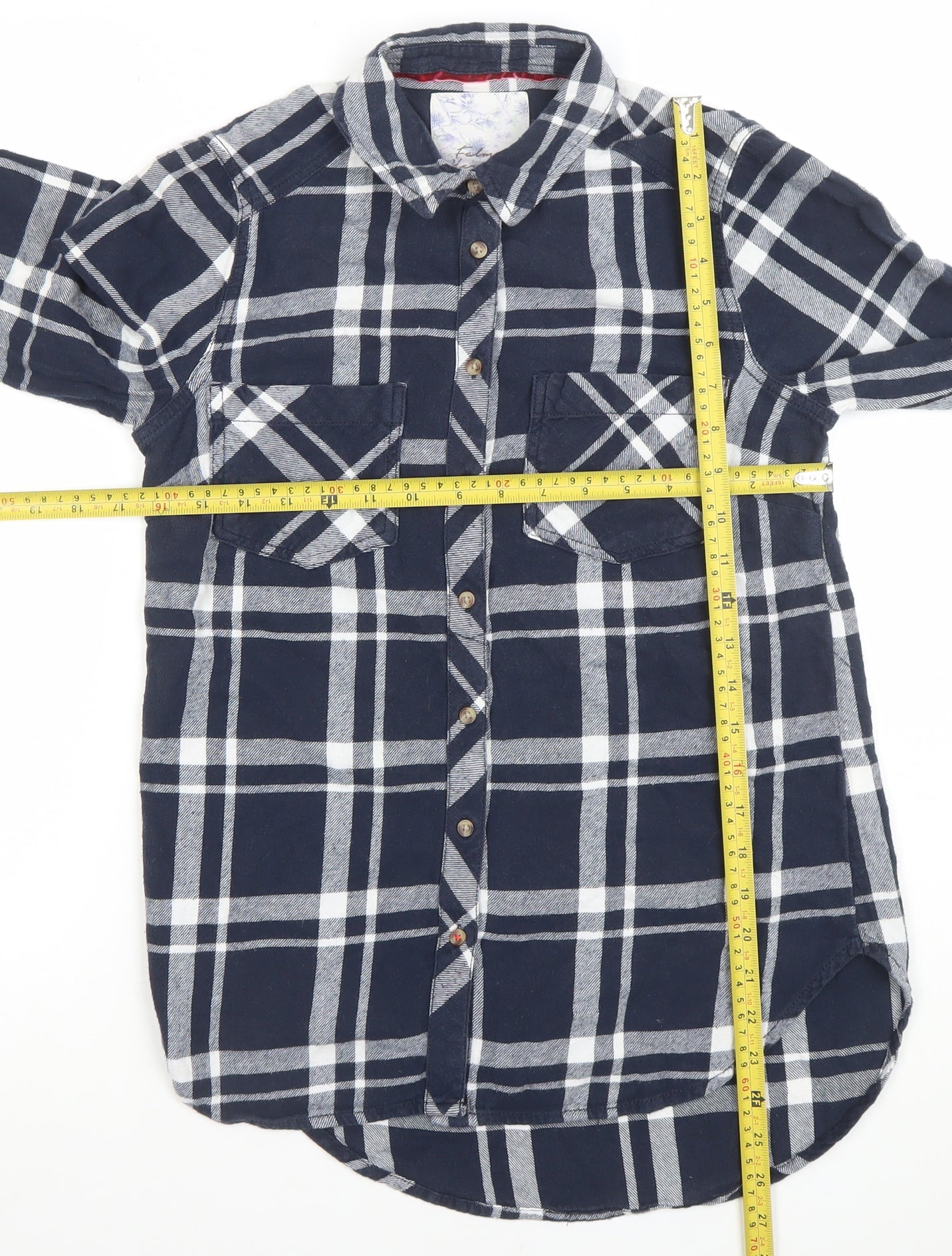Matalan Women's Blue Checked Cotton Long Sleeve Button-Up Shirt Size 8
