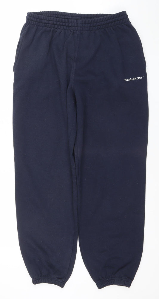 Reebok Men Blue Fleece Sweatpants L Regular Fit Elastic Waist Activewear