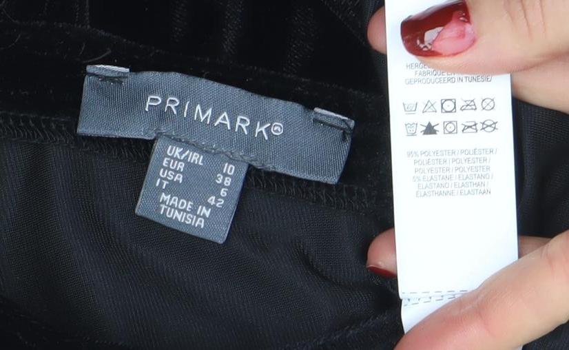 Primark Women Black Velvet Long Sleeve Bodycon Dress Size 10
