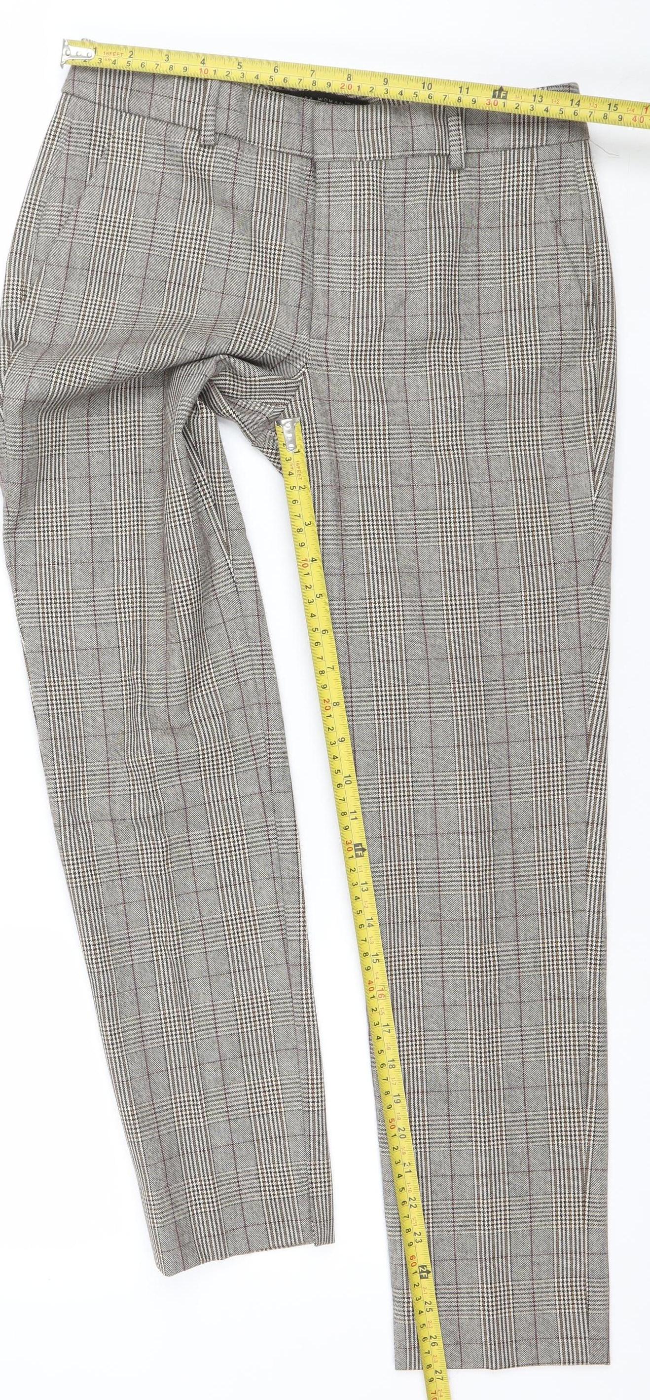 ZARA Woman Grey Check Slim Fit Tailored Trousers Size 6