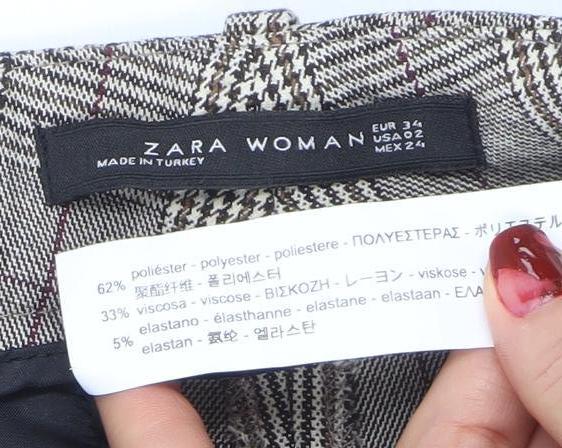 ZARA Woman Grey Check Slim Fit Tailored Trousers Size 6