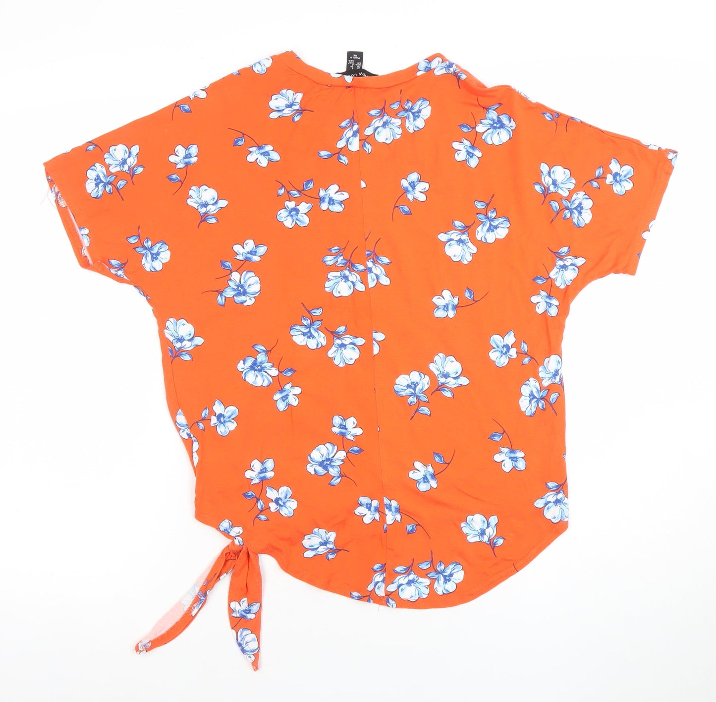 New Look Womens Orange Floral Tie Hem Short Sleeve Top Size 8