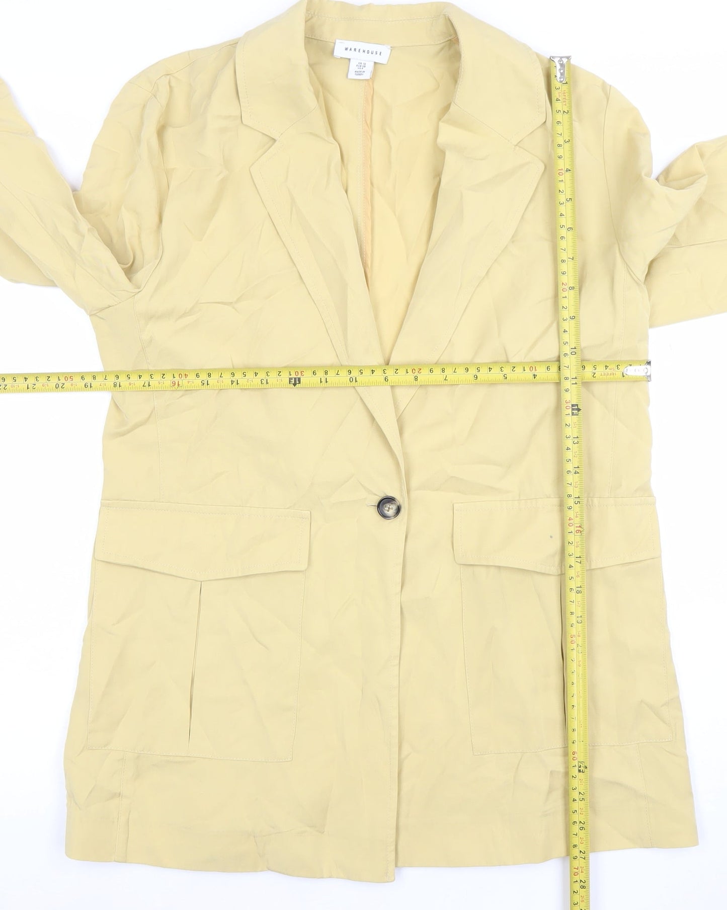 Warehouse Women Beige Cotton Blazer Size 10 Single Breasted Jacket
