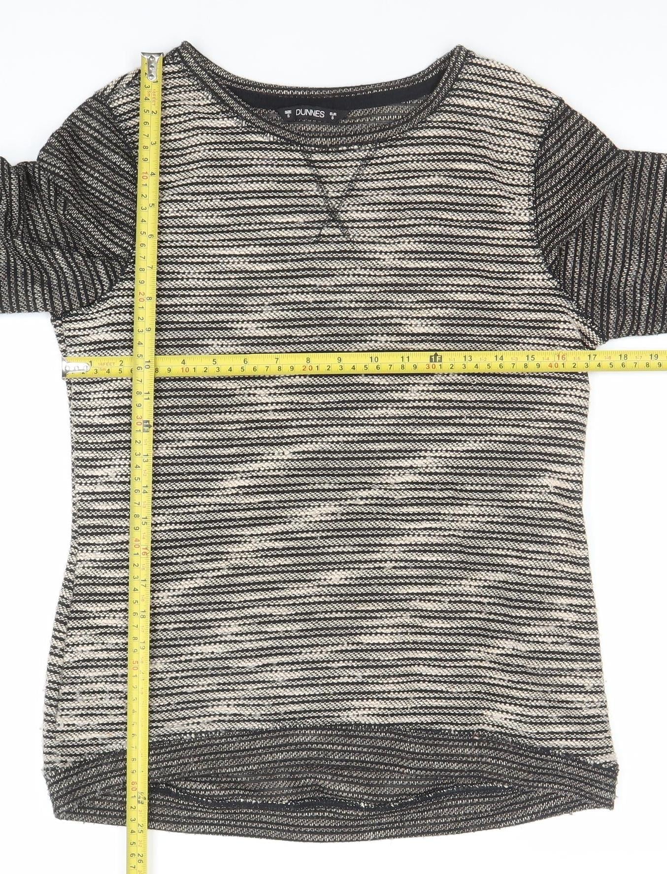 Dunnes Women Black Striped Boat Neck 3/4 Sleeve Pullover Jumper Size S