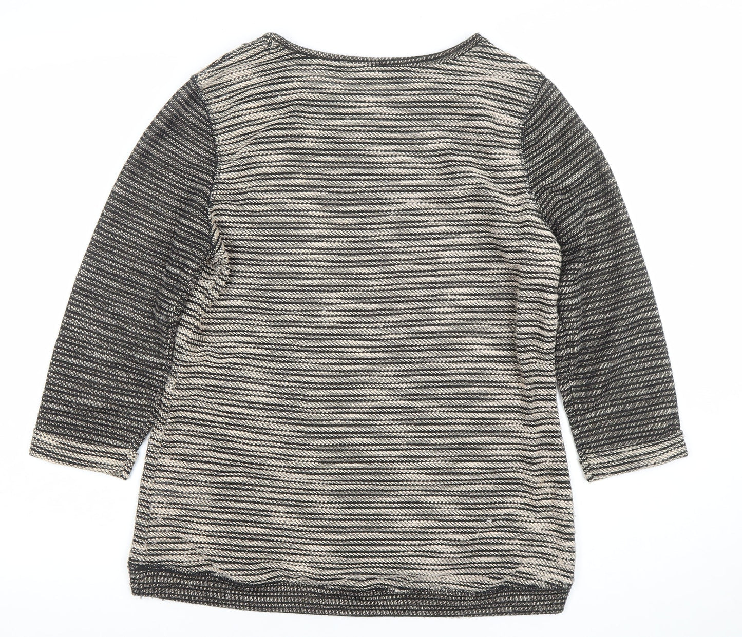 Dunnes Women Black Striped Boat Neck 3/4 Sleeve Pullover Jumper Size S