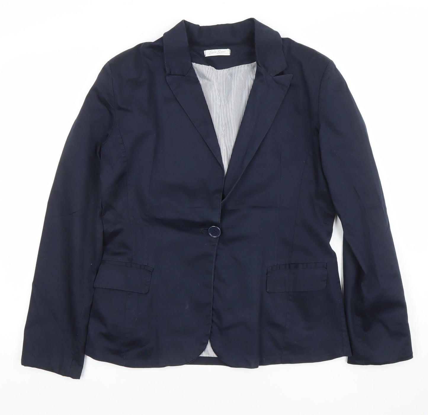 Lulu Jane Women Navy Blue XL Cotton Blend Single Breasted Blazer