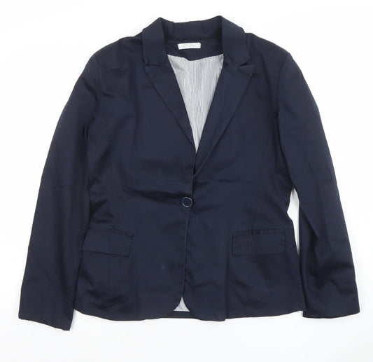 Lulu Jane Women Navy Blue XL Cotton Blend Single Breasted Blazer