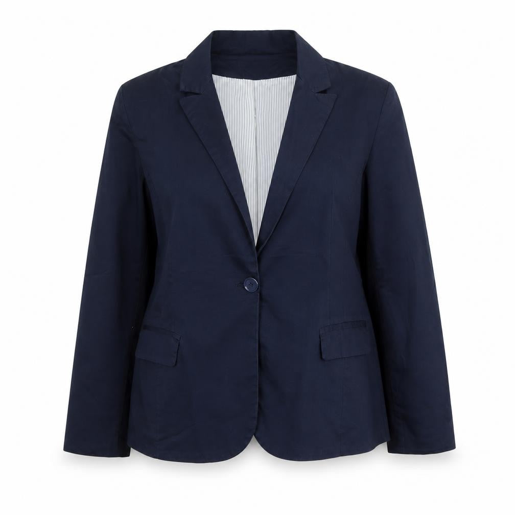 Lulu Jane Women Navy Blue XL Cotton Blend Single Breasted Blazer