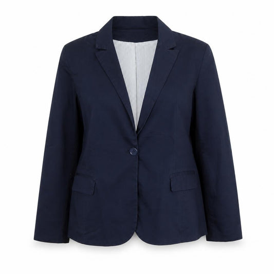 Lulu Jane Women Navy Blue XL Cotton Blend Single Breasted Blazer