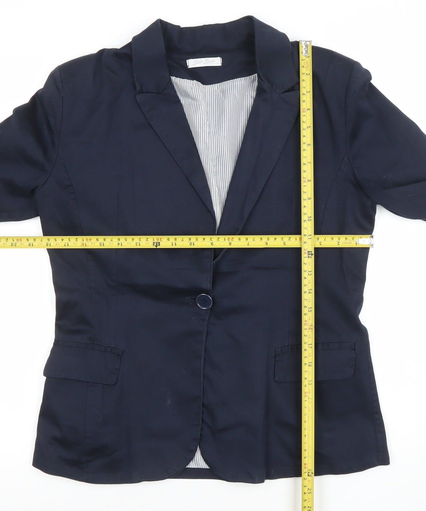 Lulu Jane Women Navy Blue XL Cotton Blend Single Breasted Blazer