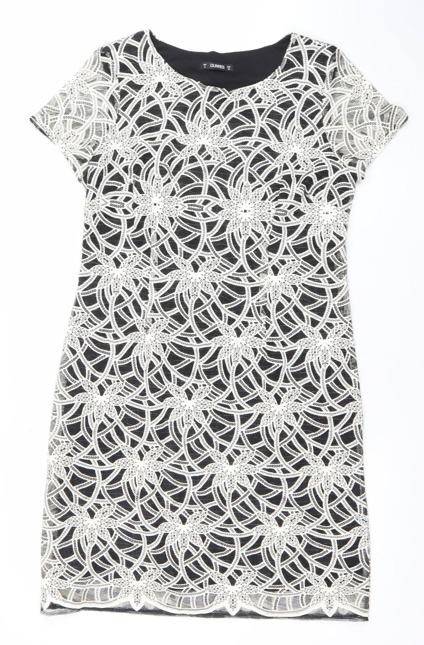 Dunnes Women Black Cotton Blend Short Sleeve Lace Sheath Dress Size 12