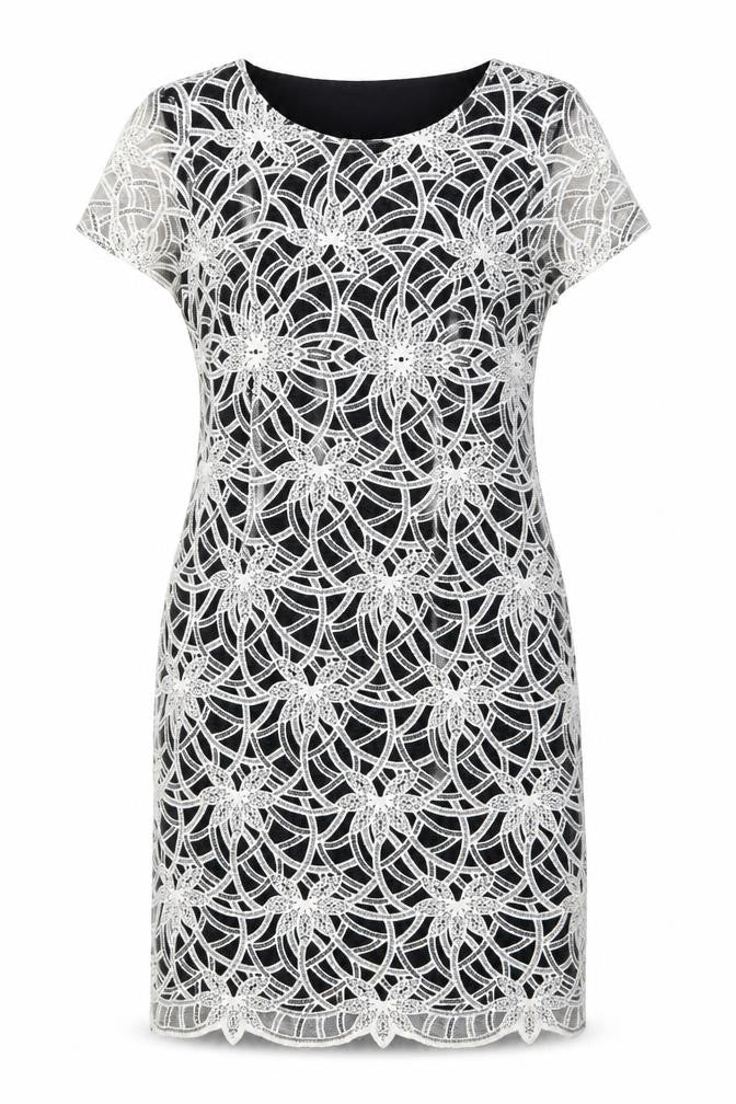 Dunnes Women Black Cotton Blend Short Sleeve Lace Sheath Dress Size 12