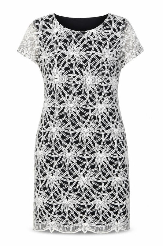 Dunnes Women Black Cotton Blend Short Sleeve Lace Sheath Dress Size 12