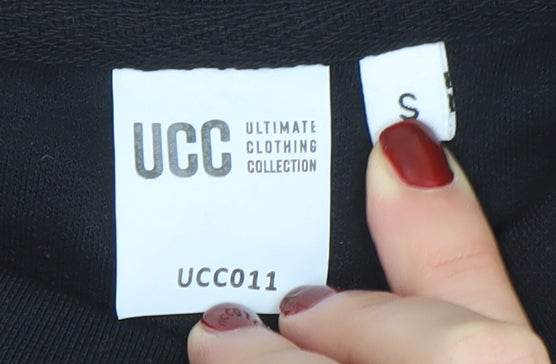 UCC Men’s Black Crew Neck Pullover Sweatshirt S Graphic Logo Regular Fit