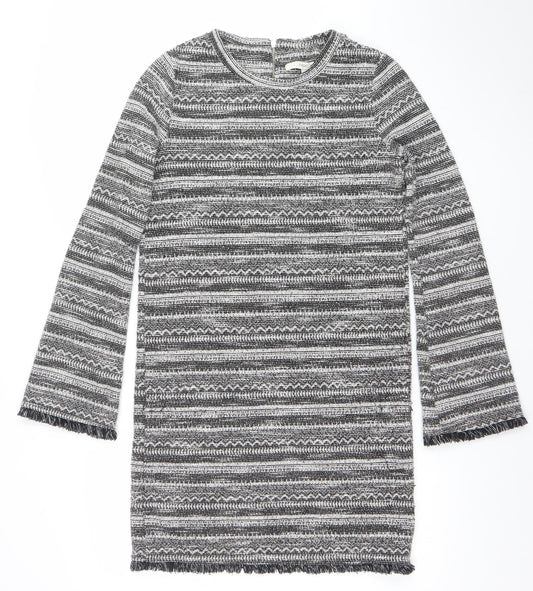 Next Women Grey Striped Knit Shift Dress Size 8 Long Sleeve