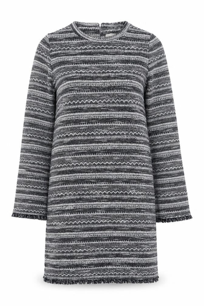 Next Women Grey Striped Knit Shift Dress Size 8 Long Sleeve